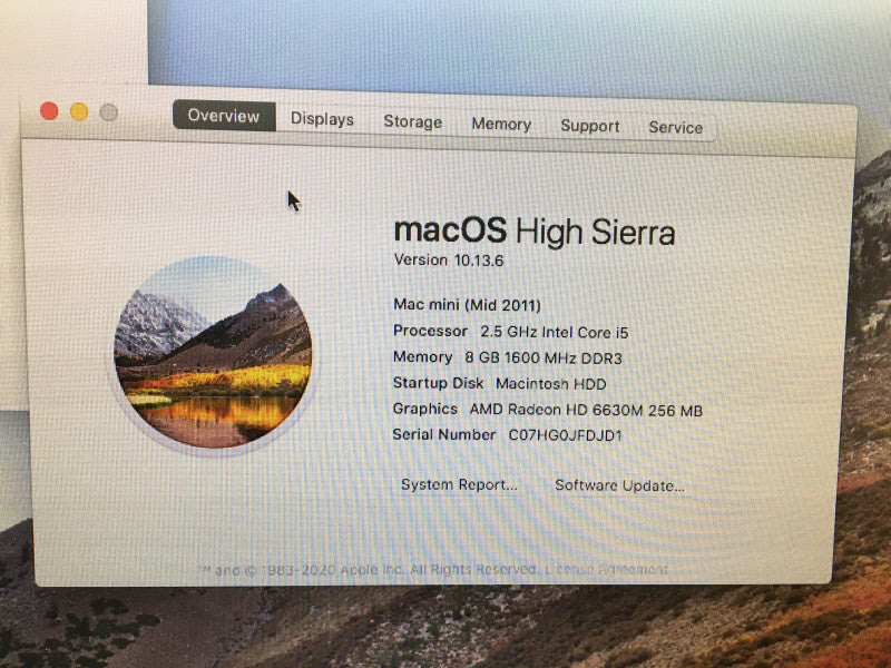 Apple Mac mini Mid 2011 Intel core i5-2520M @ 2.5 GHz 8GB RAM 500 GB HDD