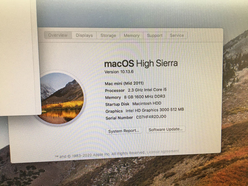 Apple Mac mini Mid 2011 Intel core i5-2415M @2.3 GHz 8GB RAM 500GB HDD