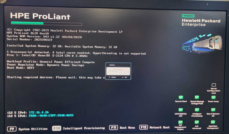 HP ProLiant DL20 Gen10 Intel Xeon E-2124 @3.30GHz 32GB RAM S100i RAID  -