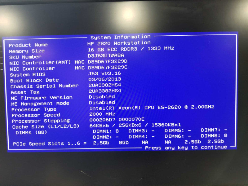 HP Z820 Workstation Xeon E5-2620 @ 2.00ghz / 16gb ram / firePro W7000 GPU #