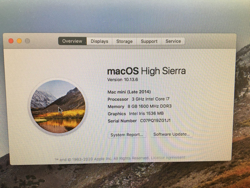 Apple Mac mini Late 2014 Intel Core i7-4578U @ 3.00GHz 8GB RAM 500 GB SSD