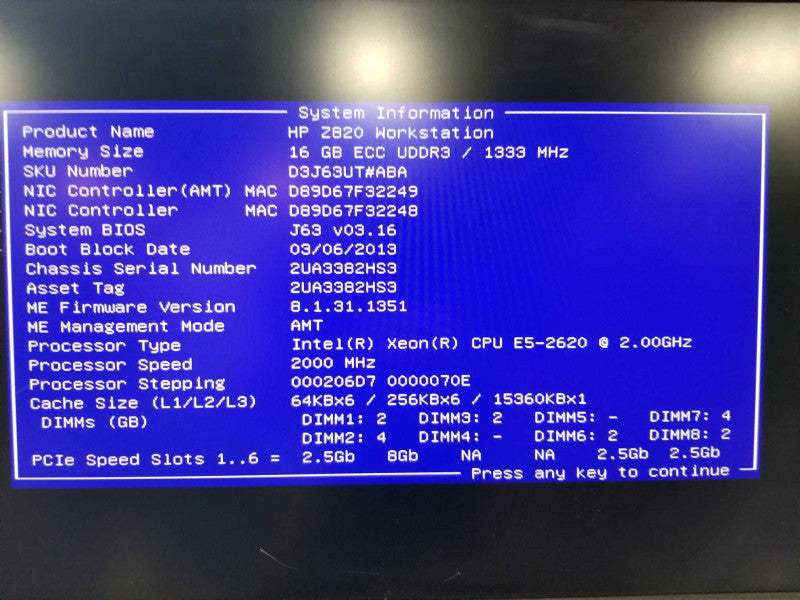 HP Z820 Workstation Xeon E5-2620 @ 2.00ghz / 16gb ram / firePro W7000 GPU #