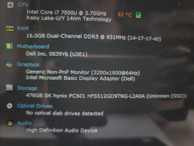 Dell XPS 13\\" 9360 i7-7500U @ 2.70GHz, 16GB DDR3, 512GB SSD Î²