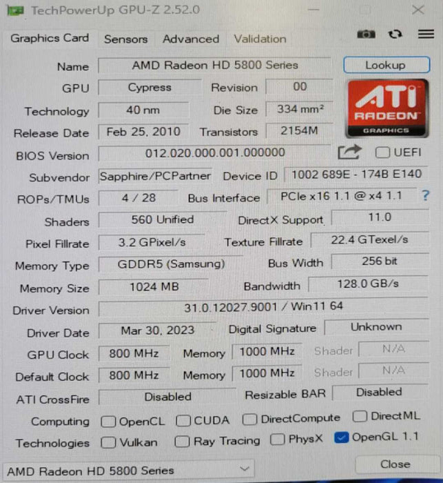 ATI RADEON HD5830 1GB