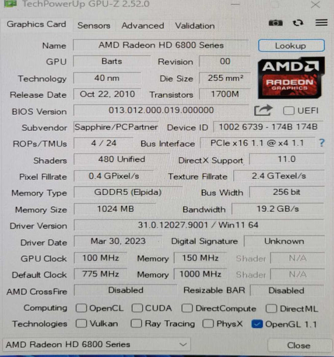 ATI RADEON HD 6850 1GB
