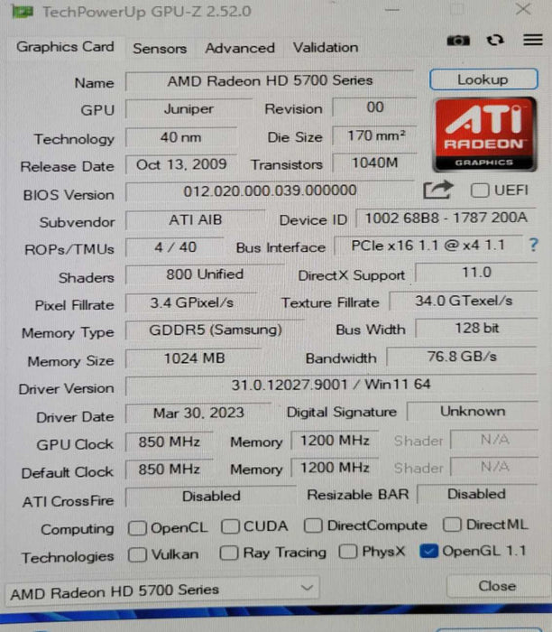 HIS ATI RADEON 5770 1GB