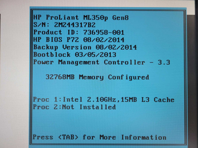 HP ProLiant ML350p Gen8 Xeon E5-2640 0 @ 2.50GHz 32GB RAM P420i 2x PSU