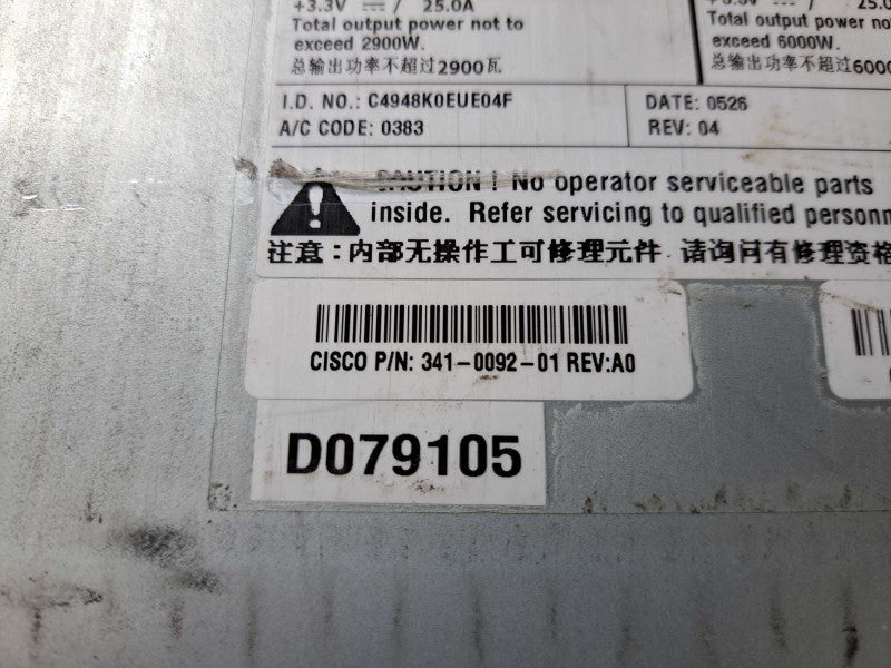Cisco Catalyst 6500 6000W AC Power Supply (PN:341-0092-01) Q)