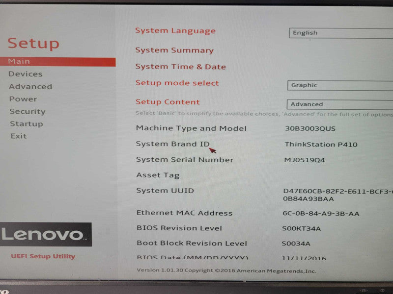 Lenovo Thinkstation P410, Xeon E5-1650v4 3.6GHz, 32GB RAM, No HDD/GPU _
