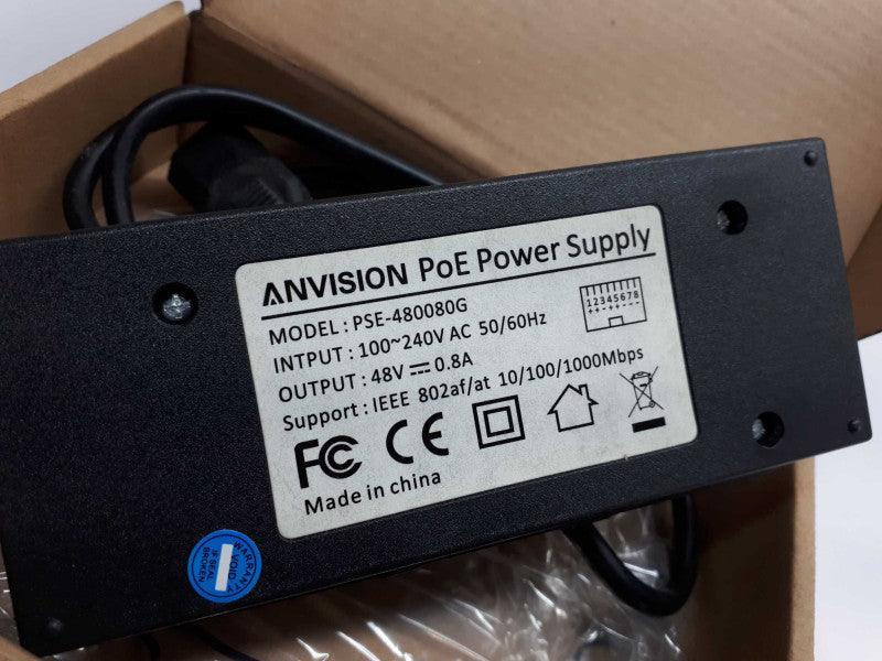 2x ANVISION 48V 0.8A Gigabit PoE Power Adapter Supply Injector with AC Cord &