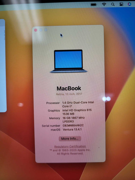 2017 MacBook Retina 12 inch Intel i7-7Y75 @1.30GHz 16GB RAM 5120GB Storage  -