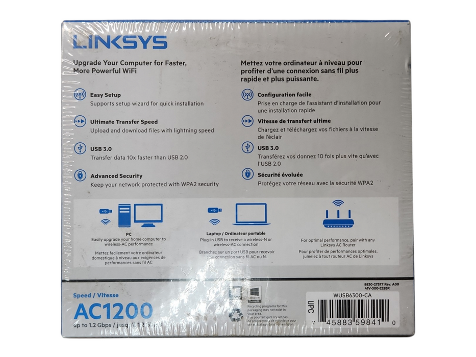 *NEW SEALED* Linksys AC1200 Dual-Band Wireless WiFi 5 USB 3.0 Adapter Q