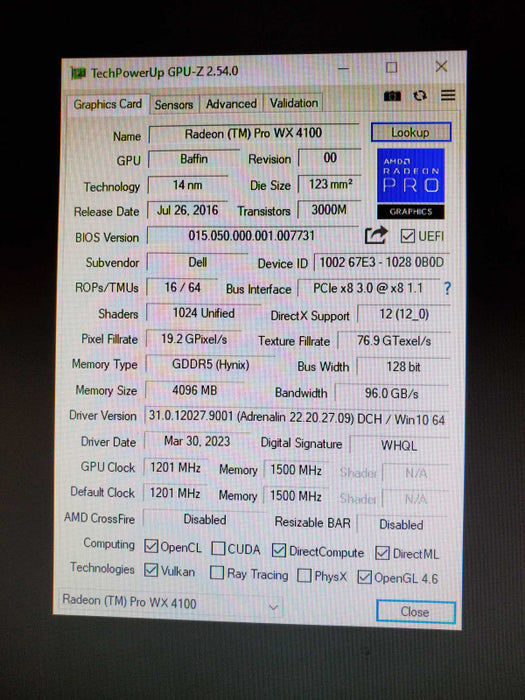 Radeon Pro WX4100 4GB