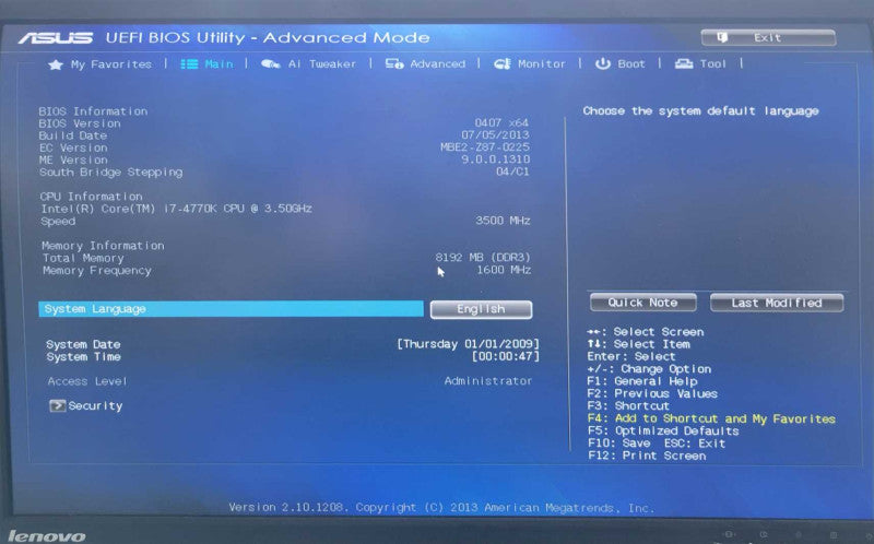 Core i7-4770K @ 3.5GHz - ASUS Z87M - 8GB DDR3 (COMBO)