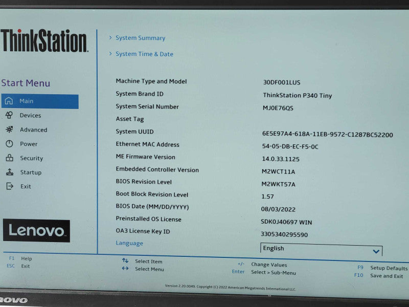 Lenovo ThinkStation P340 Tiny, Coire I7-10700T 2.0GHz, 32GB, 1TB NVME, Quadro _