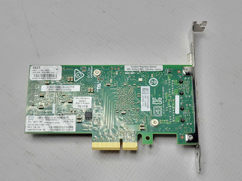 HP 562T 2P 10GB Base-T RJ-45 PCIe Network Interface Adapter 840137-001, FH _
