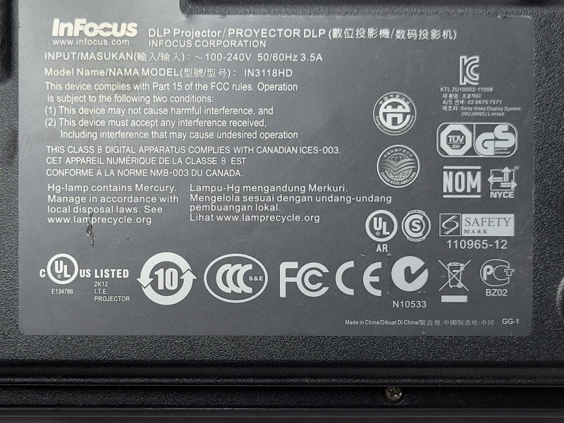 InFocus IN3118HD DLP Projector, 7615 Hours, Read _