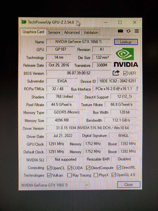 EVGA GTX 1050ti 4GB