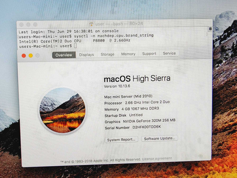 Mac Mini Server 2010 Core 2 Duo @ 2.66GHz 4GB DDR3 500GB HDD (