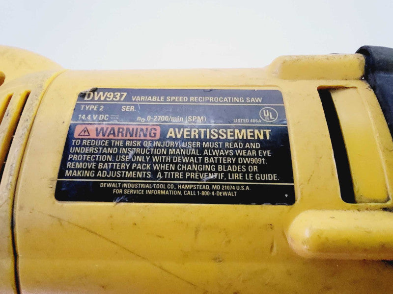 DeWALT DC385 18V Cordless Variable Speed Reciprocating Saw [No Battery] Q(