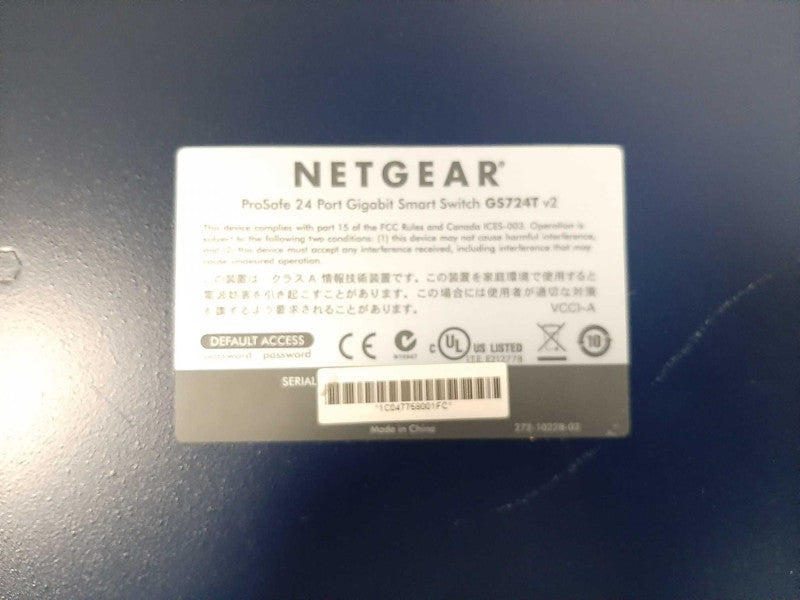 NetGear Prosafe 24 Port Gigabit Network Switch GS724T V2 $