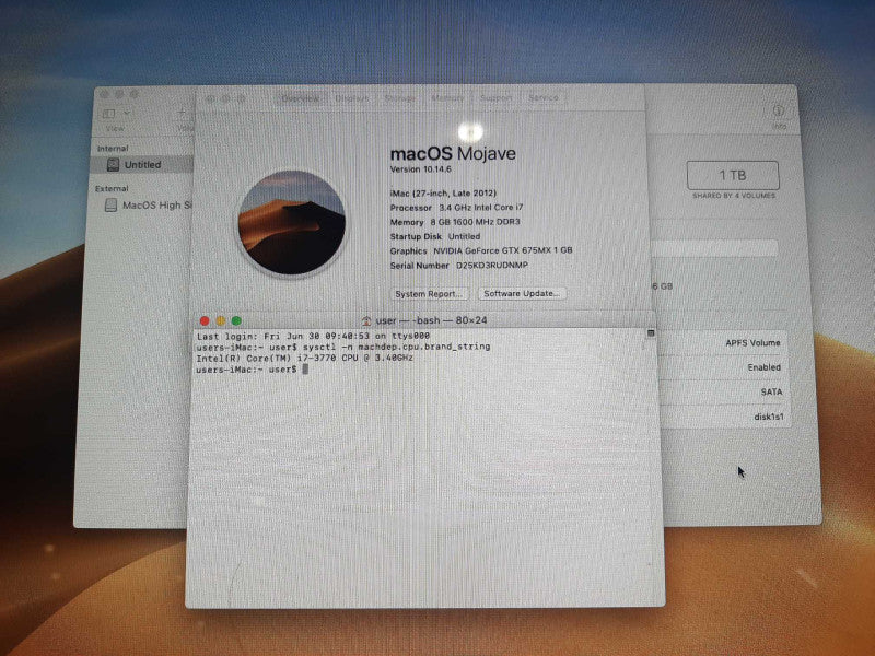Apple iMac 27-inch Late 2012 i7-3770 8GB RAM 1TB HDD
