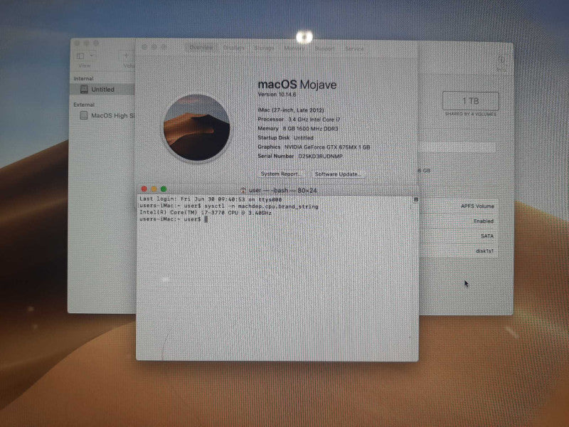 Apple iMac 27-inch Late 2012 i7-3770 8GB RAM 1TB HDD