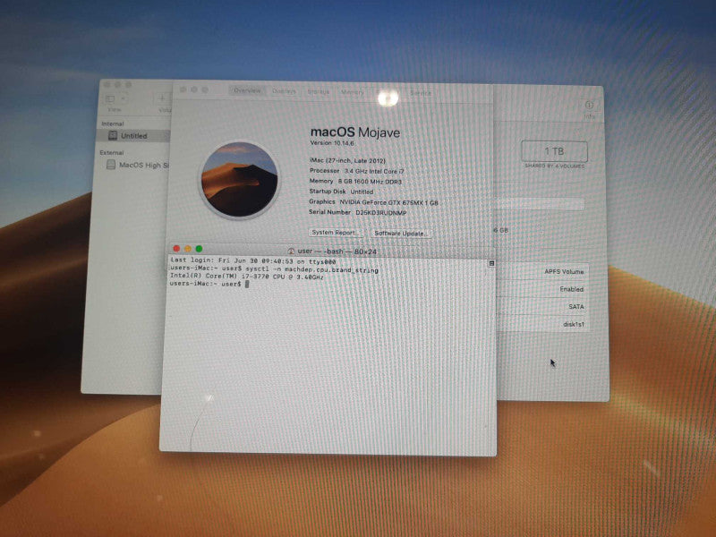 Apple iMac 27-inch Late 2012 i7-3770 8GB RAM 1TB HDD