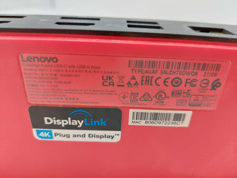 Lenovo Thinkpad Hybrid USB-C with USB-A Dock, Model: DUD9011D1 Type:40AF