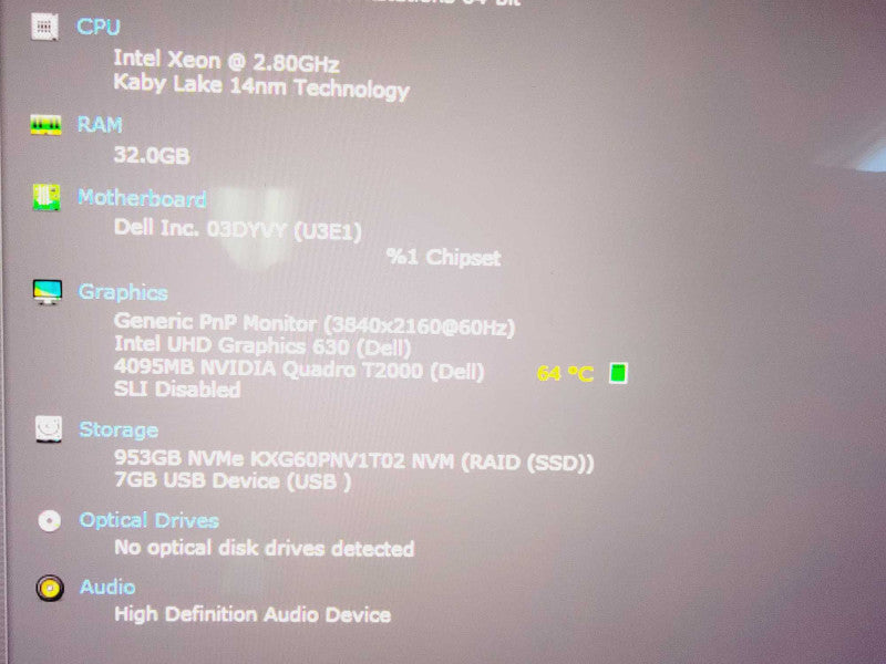 Dell Precision 5540 Xeon E-2276M @ 2.8GHz 32GB DDR4 1TB NVME Quadro T2000 4GB (