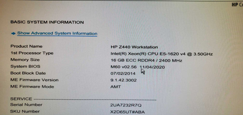 HP Z440 Tower E5-1620 v4 16GB DDR4 NO GPU NO HDD @
