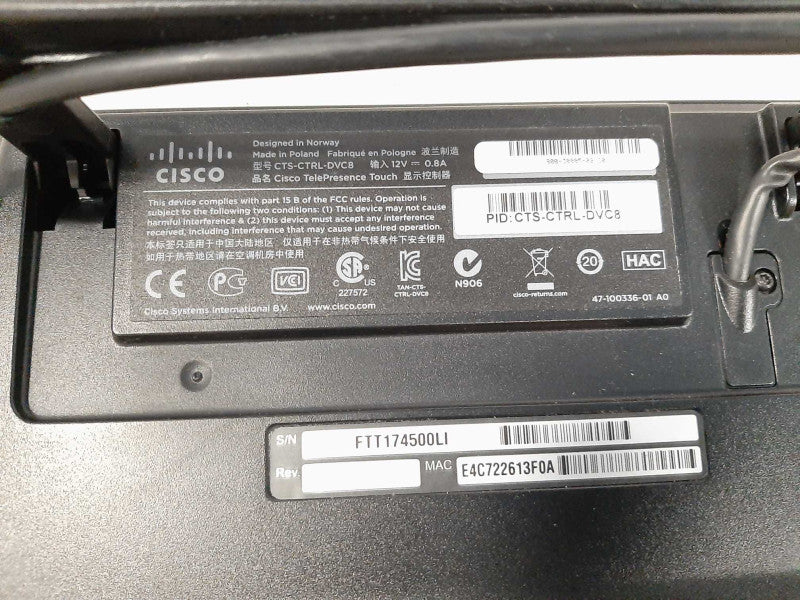 Cisco CTS-CTRL-DVC8 TelePresence Touch Screen Video Conferencing READ $