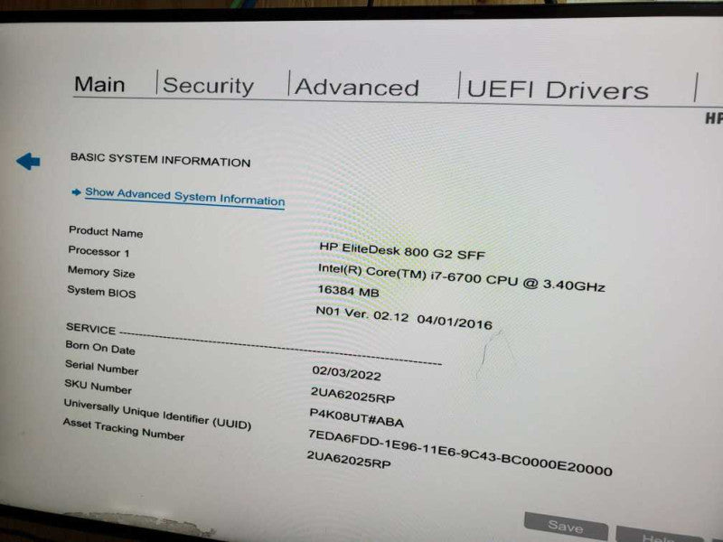 HP EliteDesk 800 G2 SFF Core i7-6700 CPU @ 3.40GHz 16GB