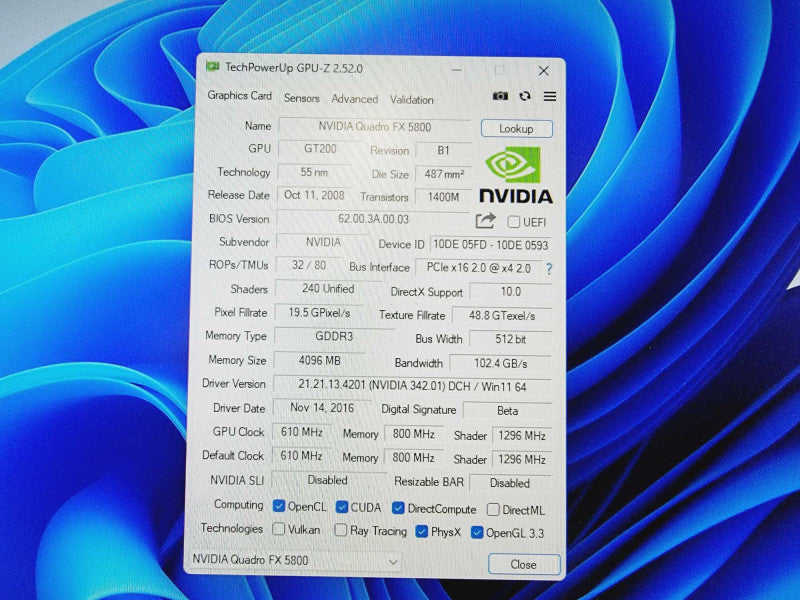 Nvidia Quadro FX 5800 - 4GB GDDR3 - PCIe x16 [GPU] (