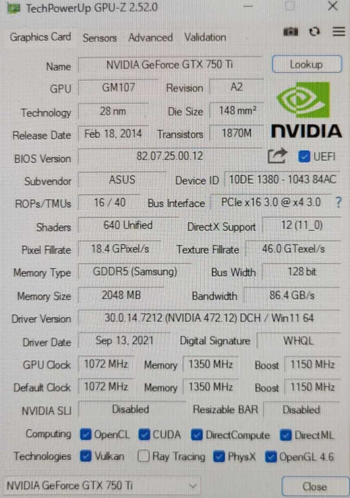 ASUS NVIDIA GTX 750 Ti 2GB