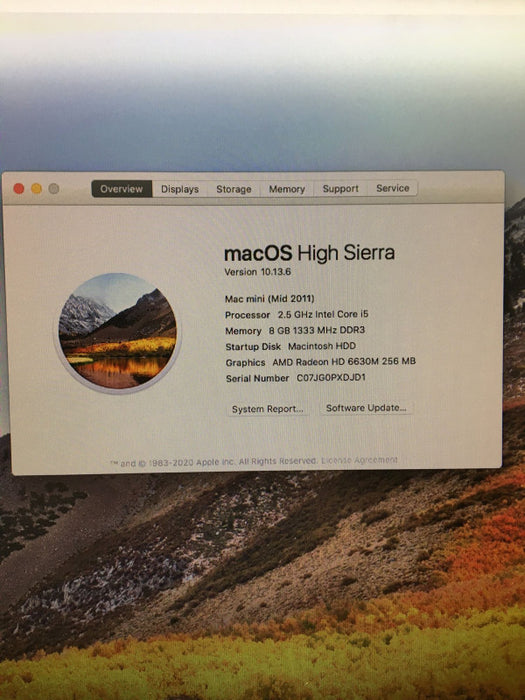 Apple Mac mini Mid 2011 Intel Core i5-2520M @ 2.5 GHz 8 GB RAM 500 GB HDD