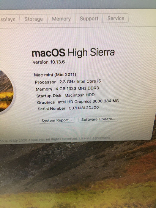 Apple Mac mini Mid 2011 Intel Core i5-24150M @ 2.3 GHz 4 GB RAM 750 GB HDD