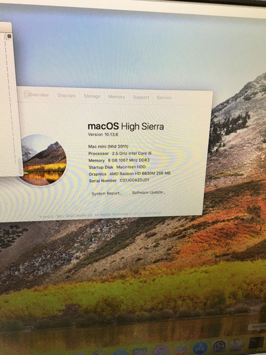 Apple Mac mini Mid 2011 Intel Core i5-2520M @ 2.5 GHz 8 GB RAM 500 GB HDD