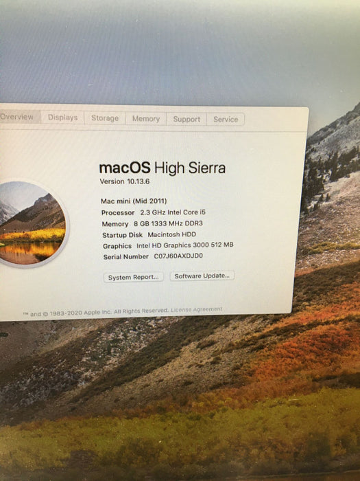 Apple Mac mini Mid 2011 Intel Core i5-2415M @ 2.3 GHz 8 GB RAM 750 GB HDD