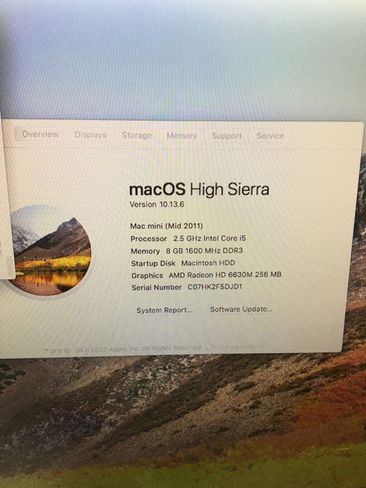 Apple Mac mini Mid 2011 Intel core i5-2520M @ 2.5 GHz 8 GB RAM 750 GB HDD