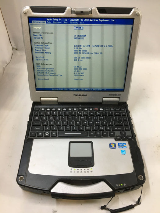 Panasonic ToughBook CF-31 Intel Core i5-2520M @2.50 GHz 8GB RAM 500 GB HDD