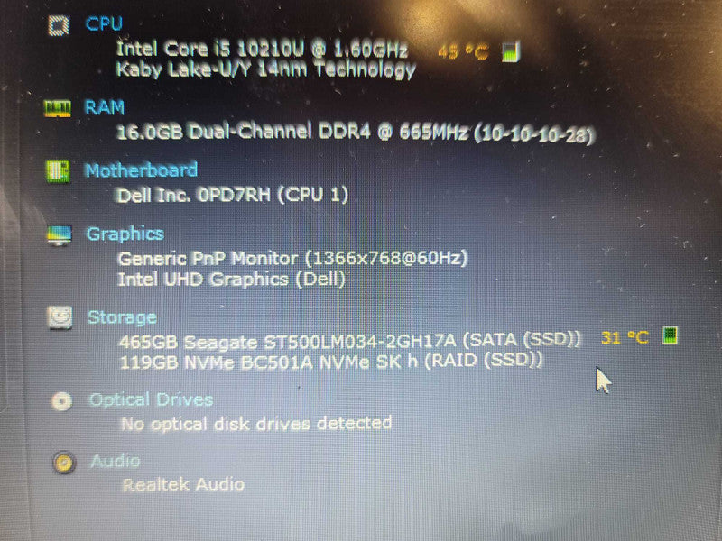 Dell Latitude 3510 i5-10210U @ 1.60GHz, 16GB DDR4, 128GB NVMe + 500GB HDD Î²
