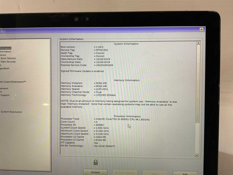 DELL Latitude 7200 2-in-1 i5-8365U @1.60GHz 8GB RAM 256GB NVMe SSD READ  -