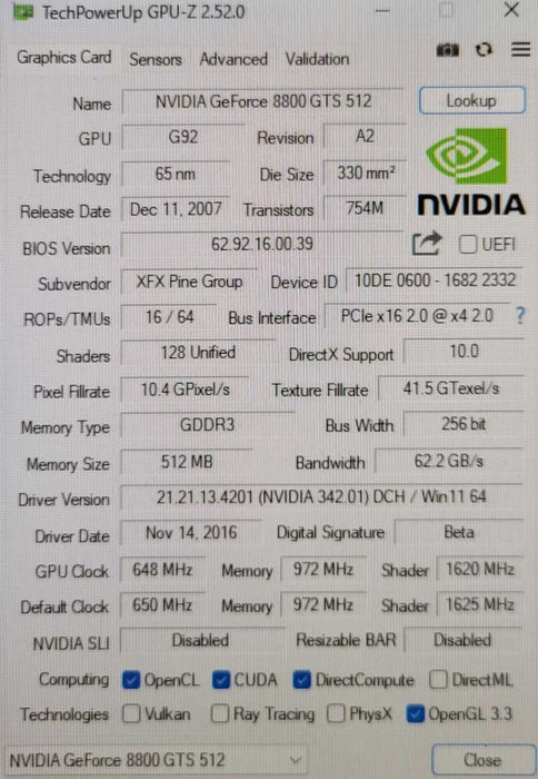 XFX NVIDIA 8800GTS 512MB ALPHA DOG EDITION