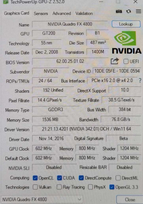 NVIDIA QUADRO FX4800 1536MB