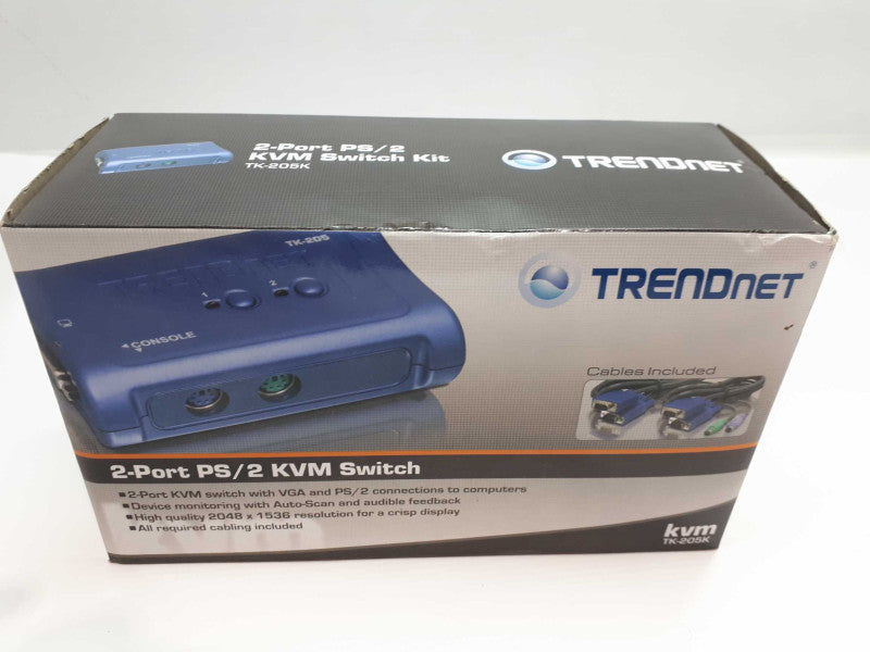 TRENDnet, KVM TK-205K 2 Port PS/2 KVM Switch Kit. NEW &
