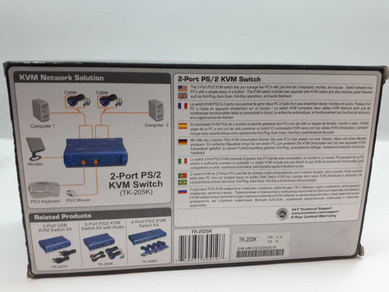 TRENDnet, KVM TK-205K 2 Port PS/2 KVM Switch Kit. NEW &