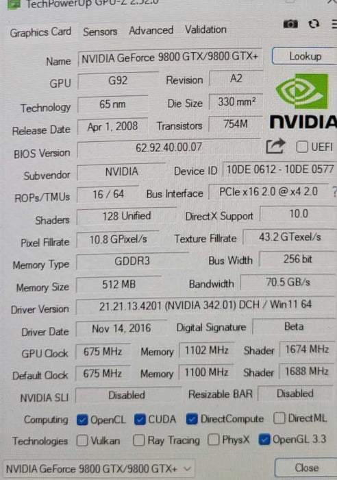EVGA NVIDIA 9800 GTX 512MB
