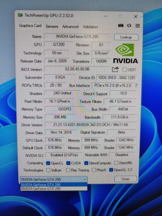 EVGA NVIDIA GTX 295 1792MB Q
