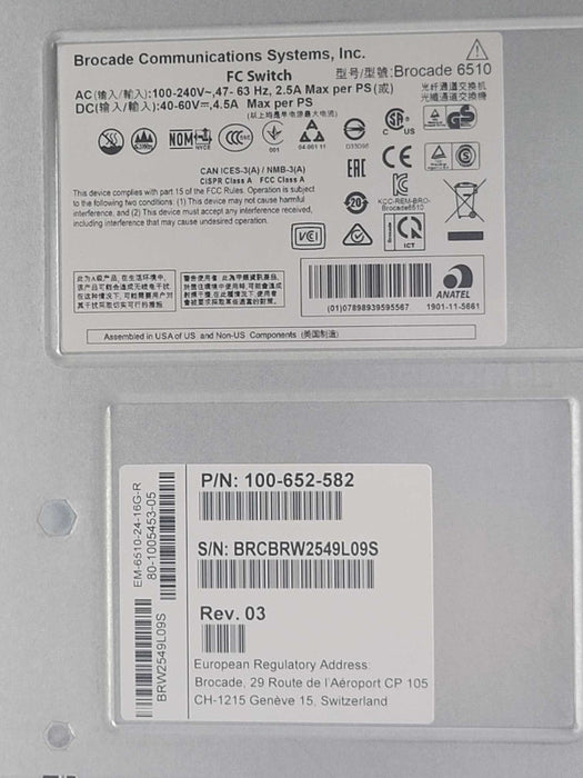 Brocade EMC 6510 DS-6510B 48-Port 16Gb FC Switch EM-6510-24-16G-R 24-Port Act _